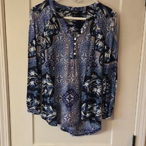 Lucky Brand Women's Navy and Cream Floral Blouse